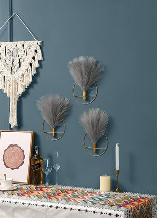 Bohemian-Inspired Metal Wall Art Set with Artificial Pampas Grass, Versatile Home Decor for Living Room, Bedroom, Bathroom, and Dining Room, 2-Pack in Black and Brown