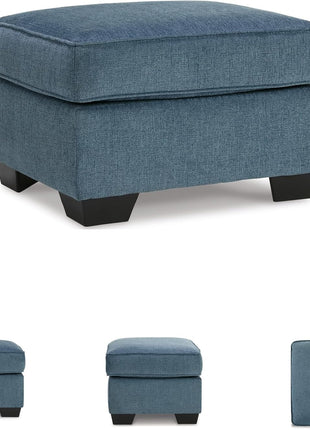 Cashton Contemporary Accent Ottoman by Signature Design by Ashley, Faux Wood Finished Exposed Feet, Foam Cushion, Crosshatched Upholstery, 30" x 24", Blue