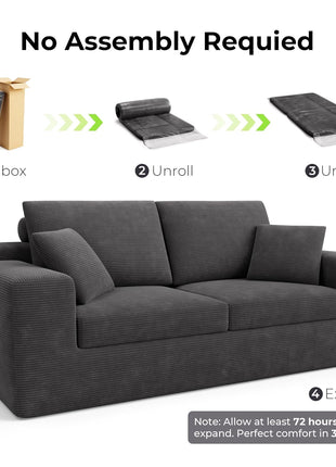 Loveseat Sofa in a Box - 78" Modern Upholstered Corduroy Couch with Deep 30" Seat, Dark Grey, Ideal for Living Room and Home Office, No Assembly Required
