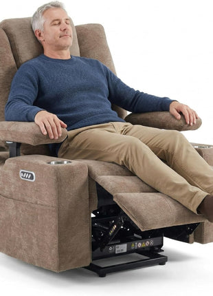 40-Inch Power Lift Recliner Chair for Seniors - Oversized 3-Motor Lift Chair with Electric Headrest, Adjustable Armrests, Heat and Massage Features for Big and Tall Individuals (Khaki)