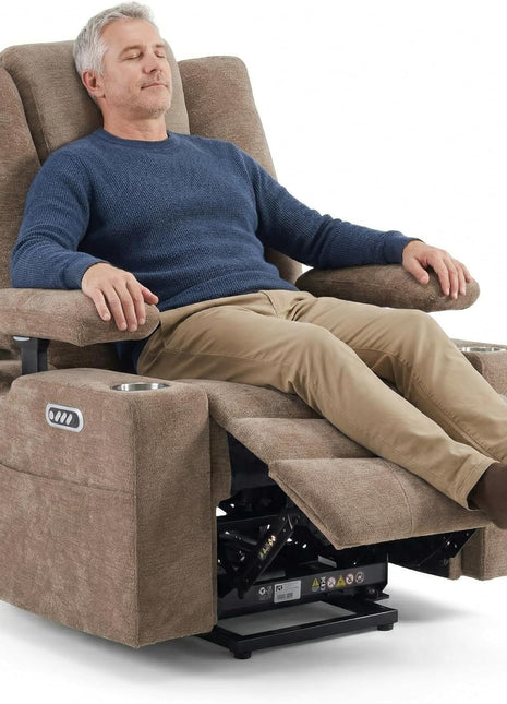 40-Inch Power Lift Recliner Chair for Seniors - Oversized 3-Motor Lift Chair with Electric Headrest, Adjustable Armrests, Heat and Massage Features for Big and Tall Individuals (Khaki)