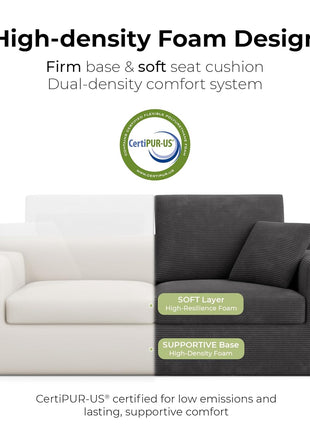 Loveseat Sofa in a Box - 78" Modern Upholstered Corduroy Couch with Deep 30" Seat, Dark Grey, Ideal for Living Room and Home Office, No Assembly Required