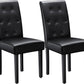 Upholstered Dining Chairs Set of 2, PU Leather Dinning Room Chairs, Button Tufted Kitchen Chairs with Adjustable Wood Legs for Dining Room/Living Room/Restaurant (Leather Black, 2)