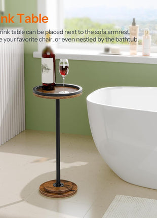 Small Round Side Table - Versatile Pedestal Accent for Compact Living Spaces in Rustic Brown Finish