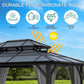 12'X10' Hardtop Gazebo, Heavy Duty Aluminum Permanent Hardtop Gazebo Outdoor Pavilion with Curtains and Netting for Garden (Gray, PC Top / 12'X10')