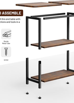 3-Tier Rustic Brown Side Table for Living Room - Narrow Nightstand with Generous Storage for Compact Spaces