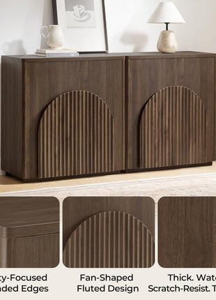 Walnut Sideboard Buffet Cabinet Set of Two with Storage Doors and Shelves for Living Room, Bar, and Kitchen Use