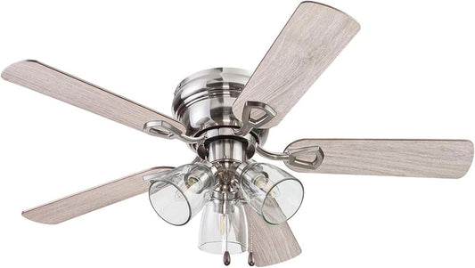 Ceiling Fans Renton 42" Brushed Nickel Indoor Fan with Clear 3 Light LED Multi Arm; E26/B11 Bulb and Pull-Chains, Traditional Style, 5 Reversible Barnwood/Dark Chestnut Blades, 51437