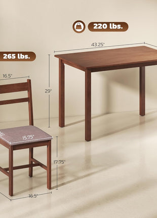 5-Piece Farmhouse Style Solid Wood Dining Set for Four with Upholstered Chairs, Perfect for Compact Spaces, Light Brown and Brown Finish