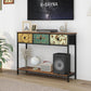 Entryway Console Table with 3 Retro Flowers Fabric Drawers Boho Narrow Long behind Couch Sofa Table with Bottom Open Storage Shelf for Hallway Living Room Foyer (Rustic Brown, 3 Drawers)