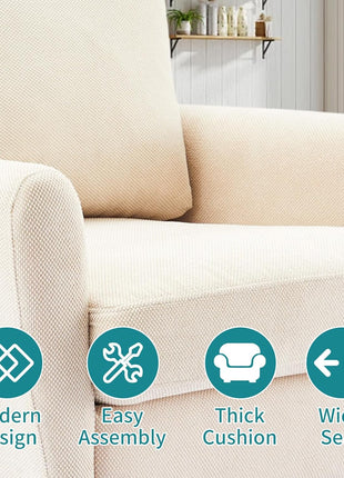 Mid-Century Upholstered Accent Chair with Pillow and Solid Wood Legs for Living Room, Bedroom, and Waiting Areas - Wide Single Modern Lounge Sofa in Beige