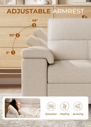 71.25" Contemporary Chenille Loveseat Sofa for Living Room, Deep Seat Design with 8" Cushion and Convertible Armrest, Removable Cover, High Legs (Beige)
