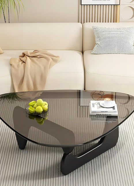 Contemporary Round Glass Coffee Table with Abstract Design, 32.68" Diameter x 22.44" Width x 15.75" Height, Black-Gray Finish for Living Room and Home Office