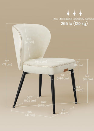 EKHO Collection - Set of 2 Upholstered Dining Chairs, Comfortable Synthetic Leather Seating with Stitching, Mid-Century Modern Design, Easy Assembly, Ideal for Living Room and Kitchen, Cream White