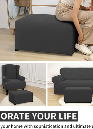 Dual Waterproof Stretch Ottoman Cover - 30"x30"x15" Square Folding Storage Stool Protector - Soft Slipcover for Living Room - Dark Gray