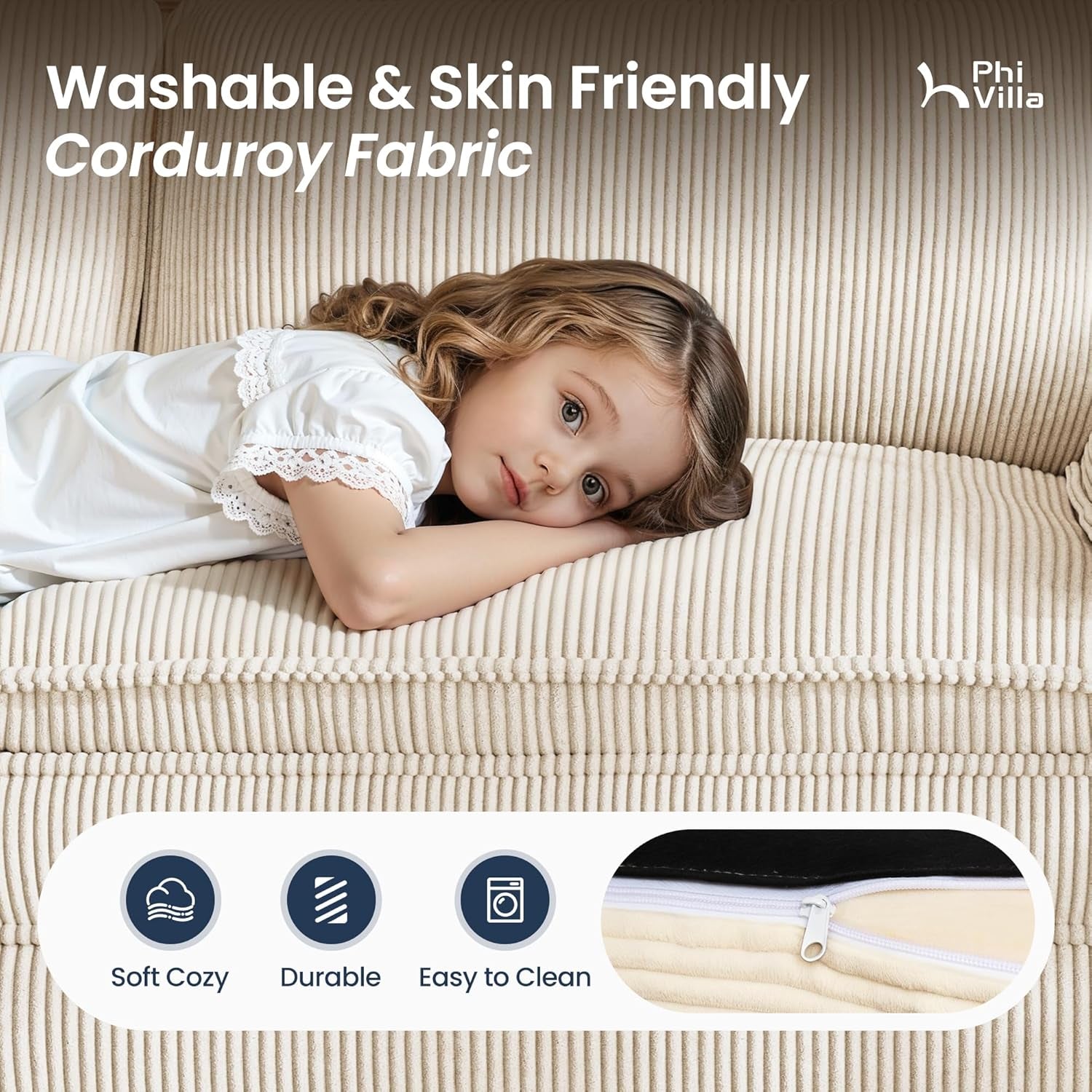 Cloud Modular Couches Sets, 2 Pieces Comfy Sectional Sofa Set with Loveseat, 5-Seater Upholstered Couch for Living Room, Corduroy, Beige