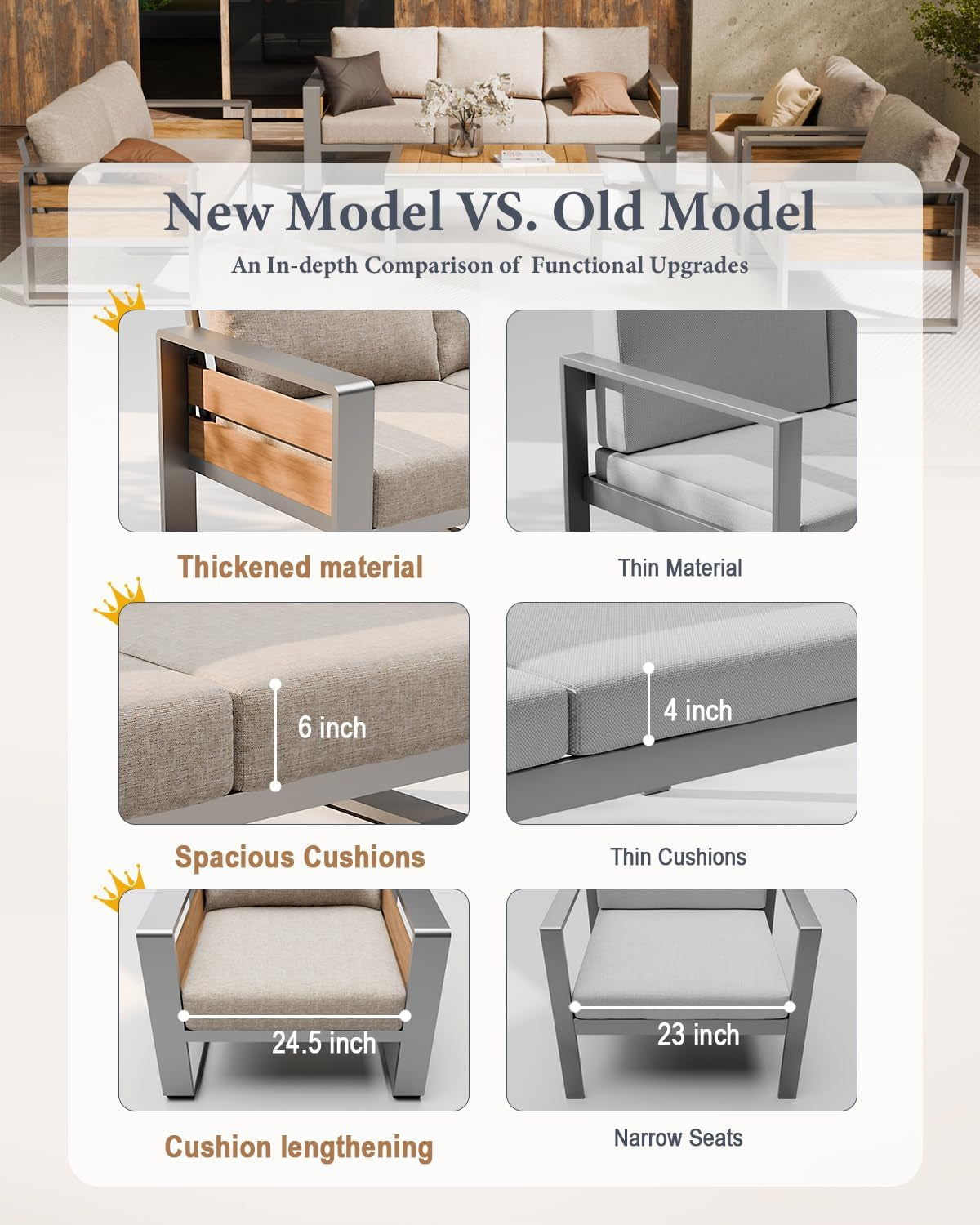 Aluminum Outdoor Patio Furniture - 2 Pcs Armchair, All-Weather Metal Modern outside Furniture with Washable Thick Cushion for Garden/Backyard/Porch, Grey