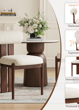 Set of 6 Contemporary Wooden Dining Chairs with Upholstered Fabric and Sculptural Backrest, Mid-Century Farmhouse Style, Solid Wood Legs, Beige
