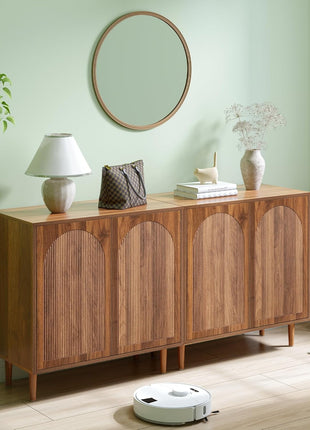94.5” Mid-Century Modern Fluted Sideboard Buffet Cabinet with Storage for Dining Room, Kitchen, and Living Room