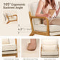Mid-Century Accent Chair Set of 2 with Solid Wood Frame, Reading Relaxing Armchair Lumbar Pillow& Soft Cushion, Leisure Chair for Living Room, Bedroom, Waiting Room-Beige