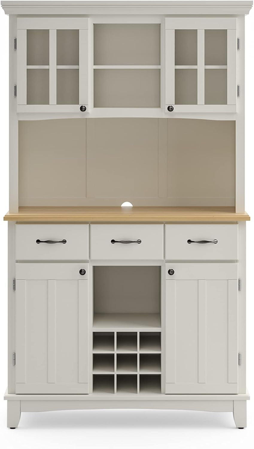 Buffet of Buffets Off-White Server with Hutch and Natural Wood Top