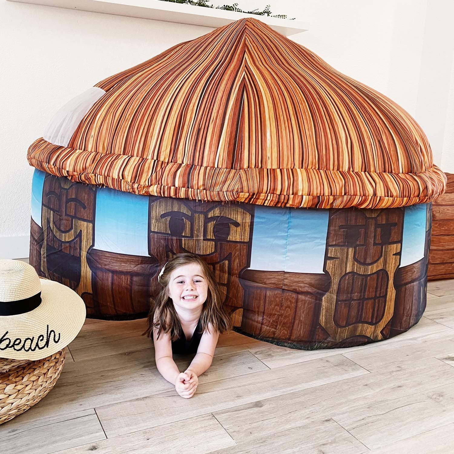 The Original Patented Airfort - Build a Fort in 30 Seconds, Inflatable Fort for Kids, Play Tent for 3-14 Years, a Playhouse Where Imagination Runs Wild, Fan Not Included (Tiki Hut)