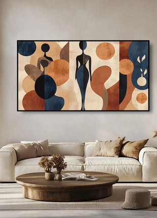 Large Framed Blue and Gold Abstract Wall Art - Waterproof and Easy to Clean, 24x48 Inches, Perfect for Home, Hotel, Restaurant, and Bar Decor