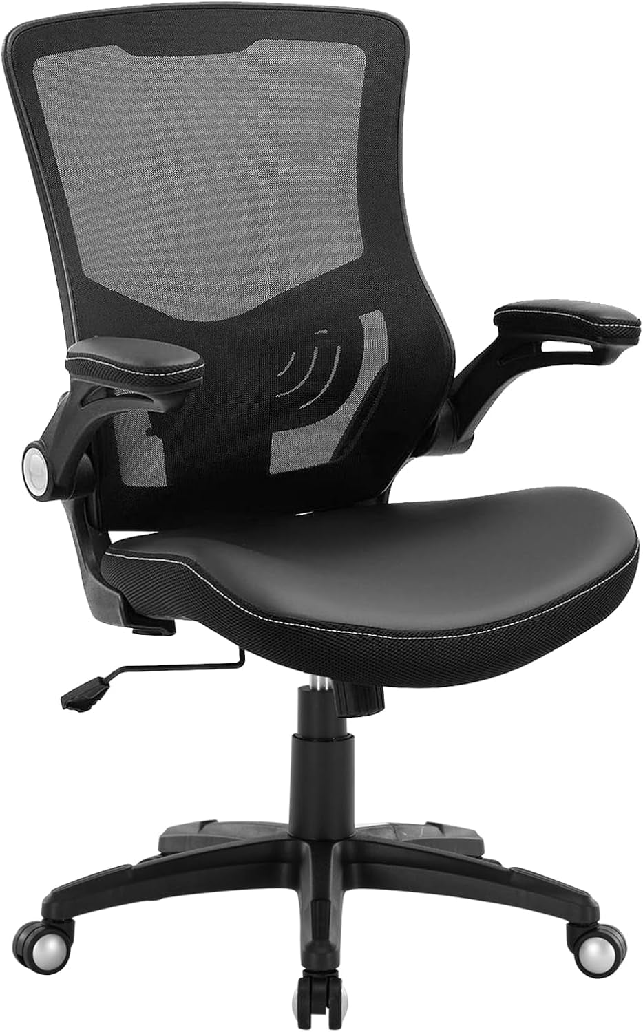 Office Chair Ergonomic Desk Chair, Computer PU Leather Home Office Chair, Swivel Mesh Back Adjustable Lumbar Support Flip-Up Arms Executive Task Chair