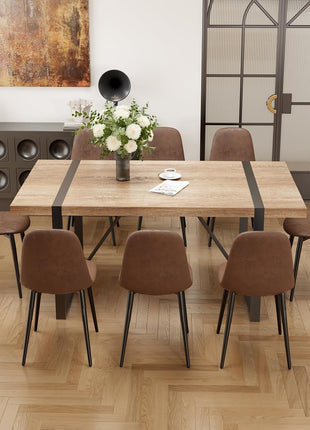 9-Piece Contemporary Dining Set, 71-Inch Rectangular Wooden Table with 8 Upholstered Chairs, Ideal for Kitchen and Dining Room