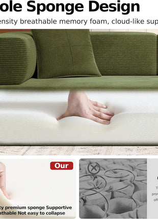 78.8'' Convertible Sleeper Sofa - Modular Corduroy Couch with Armrest Pillow, Easy Setup, Green