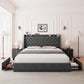 Queen Bed Frame with 4 Storage Drawers, Upholstered Storage Bed with Charging Station, Tufted Wingback Headboard, No Box Spring Needed, Dark Grey