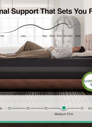 10-Inch Medium Firm Gel Memory Foam Mattress with Body Contouring and High-Density Core Support, Infused with Green Tea, Conveniently Delivered in a Box
