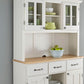 Buffet of Buffets Off-White Server with Hutch and Natural Wood Top