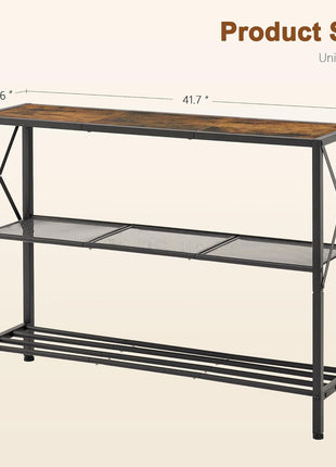Industrial 3-Tier Console Table for Entryway, Hallway, and Living Room in Rustic Brown and Black Finish