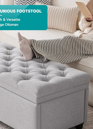 50-Inch Modern Tufted Storage Ottoman Bench in Light Gray for Living Room and Bedroom