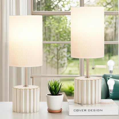 Ceramic Small Table Lamp Set of 2, Adjustable Color Temperature Bedside Nightstand Lamps with Pull Chain for Bedroom Living Room Reading, 2 Bulbs