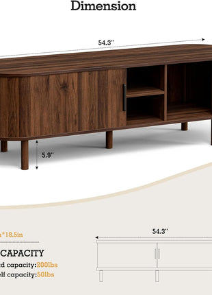 Contemporary TV Stand for Up to 60-Inch TVs, Entertainment Center with Sliding Doors and Adjustable Shelving, Walnut Finish, Perfect for Living Room and Bedroom Storage