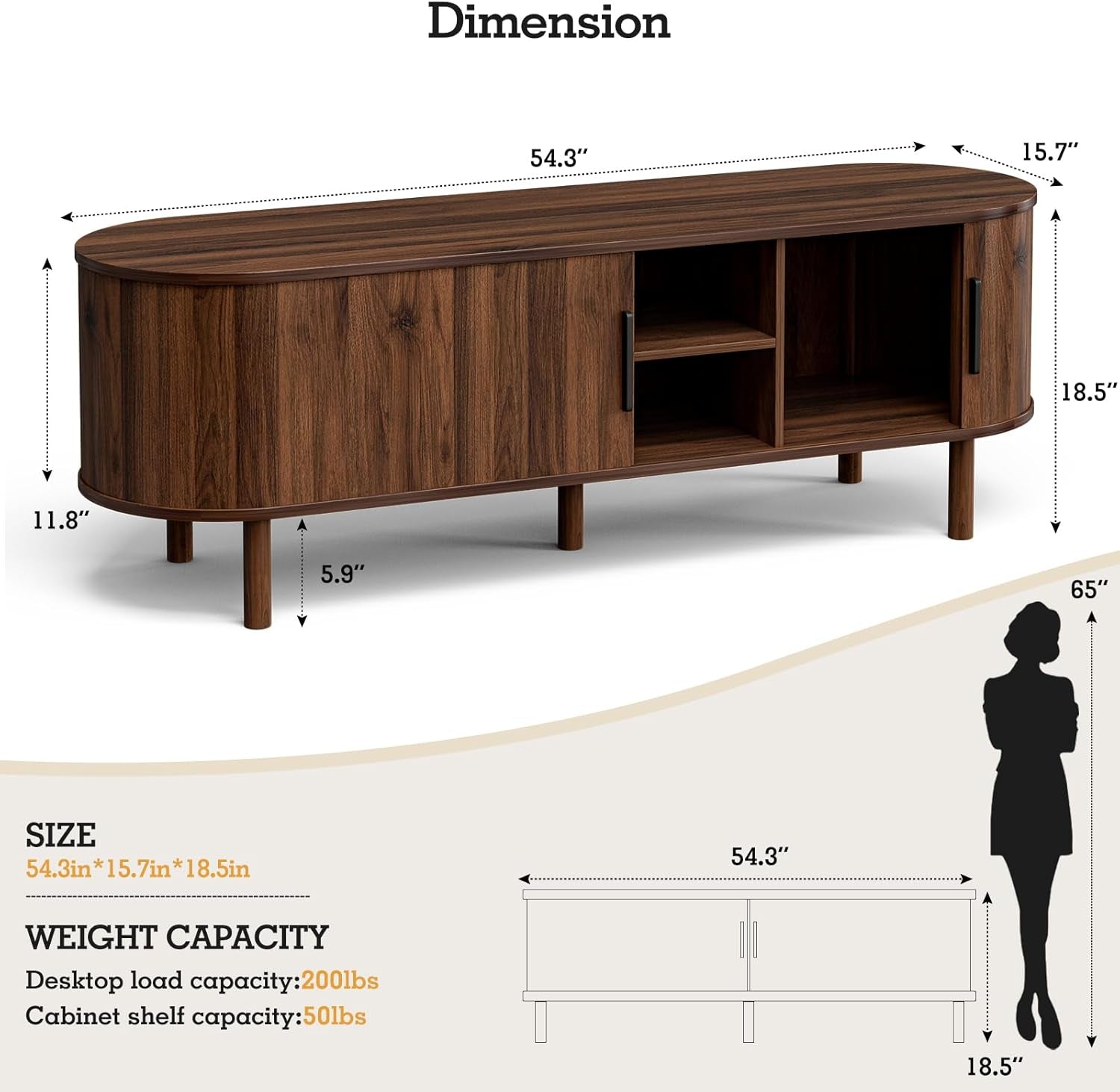 TV Stand for Tvs up to 60 Inch, Entertainment Center with Sliding Doors and Adjustable Shelf, Modern TV Console with Storage for Living Room, Bedroom, Walnut