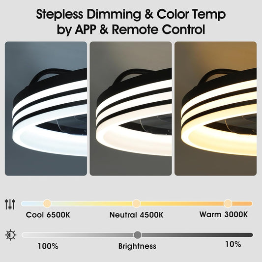 Ceiling Fans with Lights, 20'' Ceiling Fans with Lights and Remote, Low Profile Ceiling Fan with Light, 3 CCT & Dimmable, 6 Fan Speed, Remote&App Control Ceiling Fan for Bedroom, Living Room, Kitchen