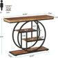 41.3" Console Table, Industrial 4-Tier Sofa Table Entryway Table with Circle Base, Narrow Wood Accent Tables with Storage Shelves for Living Room, Hallway, Foyer, Rustic Brown