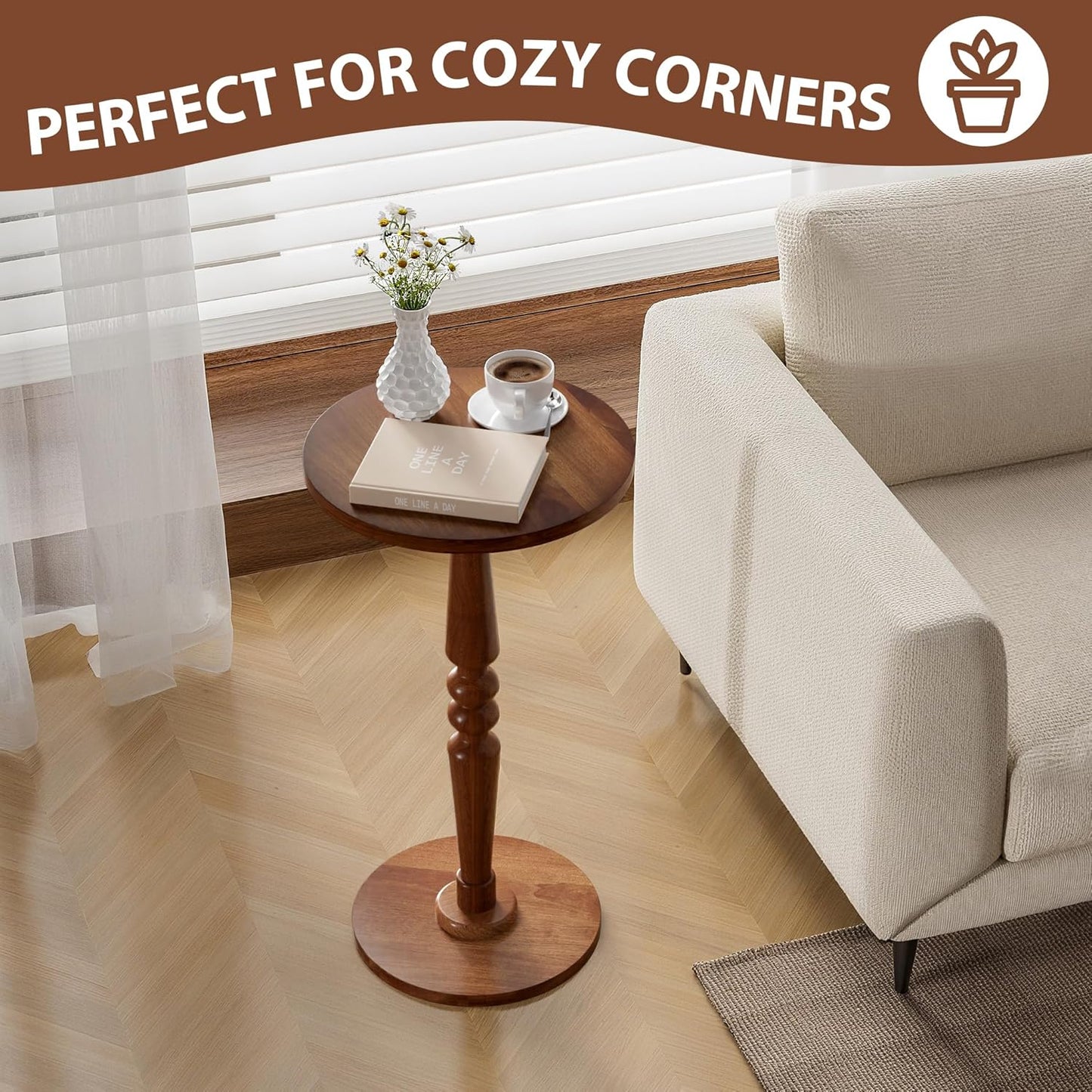 Small Wood round Side Table - Accent Nightstand Pedestal Table for Living Room, Bedroom - Compact Coffee Table, Tea Table, Drink Table, End Table for Small Spaces, Corners, Office