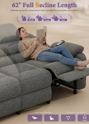 Power Reclining Sofa, 3-Seater Electric Couch with Dual Motors and Remote Control, Chenille Fabric with Side Pockets, 76.5" Wide (Grey) for Living Room and Game Room