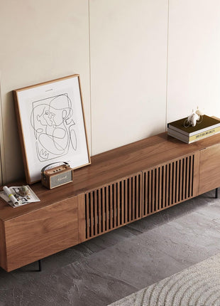 Mid-Century Modern 94.48" Walnut TV Stand for 80+ Inch TVs with Generous Storage – Sophisticated Entertainment Center for Living Room or Bedroom