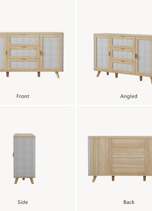 63-Inch Farmhouse Sideboard Buffet Cabinet with Three Drawers and Two Doors, Wooden Coffee Bar Storage for Kitchen and Living Room