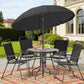 6 Piece Patio Dining Set with Umbrella, Outdoor Furniture Set with 4 Folding Chairs and Tempered Glass Top Dining Table Fot Lawn Backyard Garden Porch Black