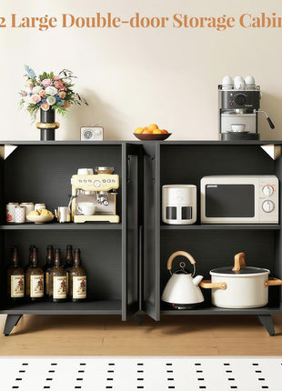 49-Inch Black Kitchen Buffet Server with Doors and Cabinet Storage