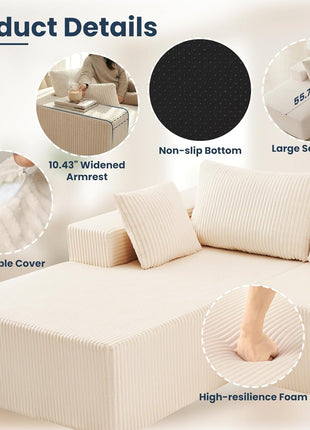 108" Modular Cloud Sectional Sofa with Left-Facing Chaise, Upholstered Deep Seat Sectional Couch for Living Room and Bedroom, No Assembly Required (Beige)