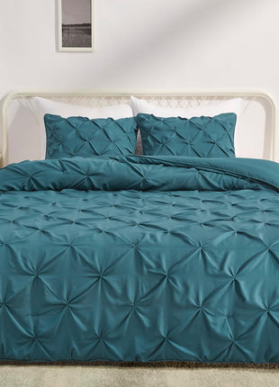 All-Season Down-Alternative 3-Piece Comforter Set with Microfiber Pillow Shams, Pinch Pleat Design, Full/Queen, Dark Teal
