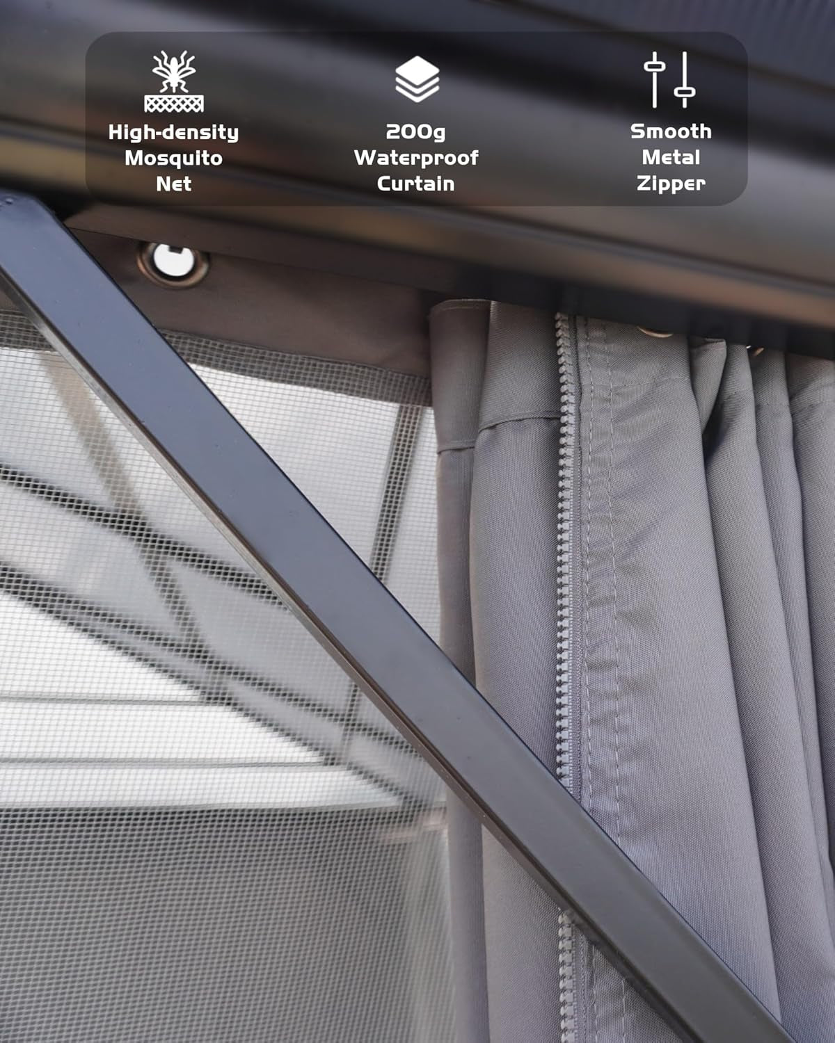 10 Ft X12 Ft Hardtop Gazebo for All Weather, Double Polycarbonate Sheets Roof, Aluminum Alloy Frame, Net, and Curtain, Permanent Building for Patio, Deck, Backyard, Lawn, and Garden, Gray