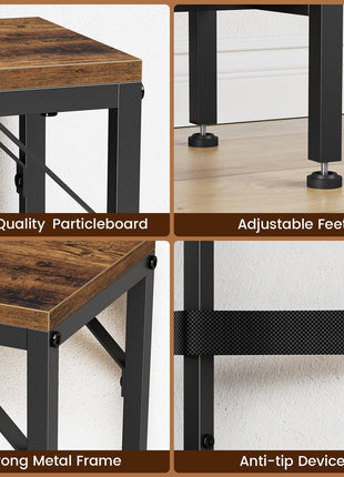 47.2" Modern Industrial Narrow Console Table with Storage and Power Outlets, Rustic Brown Finish, Ideal for Entryway, Living Room, Bedroom, and Office, Includes Anti-Tip Kit
